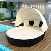 Outdoor Rattan Daybed Sunbed Retractable Canopy Wicker Furniture Round Sofa Set