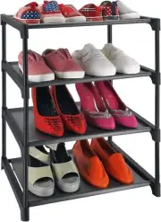 4 Tiers Small Shoe Rack,Narrow Stackable Shoe Shelf Organizer,Sturdy Shoe Stand,