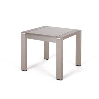 Noble House Outdoor Side Table 18" x 20" Aluminum Square Silver w/ Glass Top