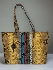 Badgley Mischka Studio Large Tote-Snake Print Mustard W/multi Color Block •NWT