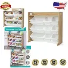 Space-Saving Toy Storage Rack with Top Shelf & 9 Plastic Bins – Modern Nursery