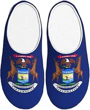 [EdWal] Michigan State Flag print Winter Warm Slippers Indoor Anti-skid Plush Slippers Relaxing at Home for Women Men
