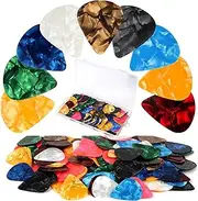60 Pcs Colorful Celluloid Guitar Picks with Organizer Storage Box,3 Different Thickness Plectrums (0.46mm, 0.71mm, 0.96mm, Color Random)，for Electric Bass, Acoustic Guitar, Ukulele