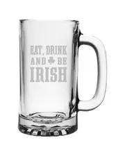 Susquehanna Glass "Eat Drink Be Irish" Set of 4 16oz Pub Beer Mugs