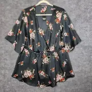 Torrid Top Womens 2X Black Orange Dark Floral Tunic Faux Wrap Stretchy Waist New