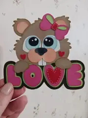 Premade Love Groundhog paper piece, scrapbook project, Valentine's paper piece