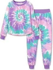 [Topgal] Girls Spring Clothing Set Tie Dye Light Purple & Blue Long Sleeve Crop Top & Joggers Outfit Set Size 6-18