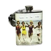 Anne Taintor 4oz Flask Hip Pocket Stainless Steel w/Funnel “BORN TO BE WILD”