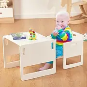 FUNLIO Montessori Weaning Table and Chair Set for Toddlers Age 1-3, Height Adjustable Toddler Table and Chair Set, Kids Table Chair for Reading/Eating/Playing, Easy to Assemble, CPC Certified - White