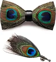 [JEMYGINS] Handmade Feather Pre-tied Bow tie and Brooch Sets for Men
