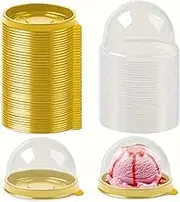 AIMALL Round Egg Yolk Crisp Mooncake Packaging Box Set, 100 Pieces, Transparent and Black Gold PET Plastic, 2.76x1.97 Inches
