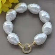 LARGE 20MM SOUTH SEA WHITE BAROQUE SHELL PEARL BRACELET 7.5 Fancy Practice