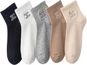 [SHENHE] Women's 5 Pairs Graphic Letter Print Athletic Running Mid Calf Crew Socks