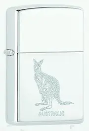 Zippo MP167738-250 Adult-Unisex Australian Kangaroo High Polish Chrome Lighter, Silver