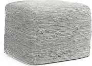 SIMPLIHOME Fredrik Transitional Square Pouf in Cream Woven Leather, Upholstered, for The Living Room, Family Room, No Assembly Required, Fully Assembled