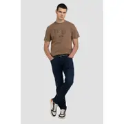 Replay Mens Crewneck T-Shirt In Jersey w/ Embossed Print Brown