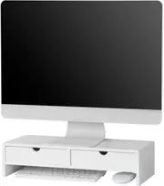 VIKUS White Monitor Stand Desk Organizer with 2 Drawers