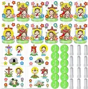 VDESFUEBY 12 Set Easter Snow Globe Craft Kit for Kids Bulk Jesus Glitter Snow Globe Craft Kit with Flowers Foam Glitter Plastic Globes for Easter Religious Home Sunday School Activities