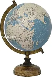 Educational/Antique Globe with Brass Antique Arc and Wooden Base/World Globe/Home Decor/Office Decor/Gift Item / 8 inches (Blue Cream)