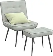 Generic Relaxing Chair with Stool Light Grey Velvet,4012327