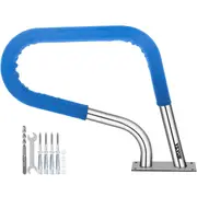 Pool Rail 32x23 Pool Railing 304 Stainless Steel 250LBS Load Capacity Silver Rustproof Pool Handrail Humanized Swimming Pool Handrail with Blue Grip Cover & M8 Drill Bit & Self-Taping