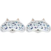 2x LVD Cat Folk Ceramic 19cm Trinket Glasses Dish Desk/Table Decor Plate Blue