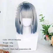 Synthetic Short Bob Color Lolita Anime Wigs With Air bangs for Women Natural Fake Hair Black Blue Lolite Cosplay Wig Carnival Wig