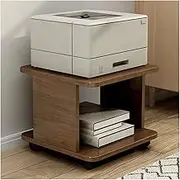 Printer Stand 2-Tier Movable Laser Printer Cart with Open Storage Large Machine Stand Wooden Rolling Printer Table Paper File Organizer Shelf for Home Office (Retro Brown) Printer Table