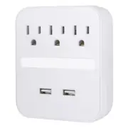 GE 3 Outlet 2 USB Wall Tap With Surge Protection And Night Light, White
