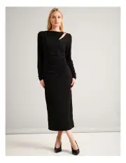[Basque] Long Sleeve Jersey Dress With Hardware in Black
