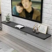 Floating TV Stand, Wooden Wall Mounted Under TV Shelf,Modern Floating TV Cabinet Console Shelf with Surface Storage Floating TV Stand,for Living Room Bedroom(Black,120x23.5x2.5cm)