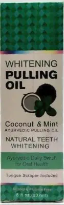 Teeth Whitening Pulling Oil Coconut & Mint Ayurvedic + Tongue Scrapper 8 fl oz