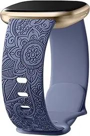 [Ouwegaga] Compatible with Fitbit Versa 4/3, Sense 2 Bands for Women Men - Cute Fancy Boho Floral Engraved Sport Watch Band for Smartwatch, Multi Colors