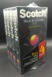 New- Sealed- Scotch T-120 Blank VHS Tapes 4 Pack High Standard Video Tape