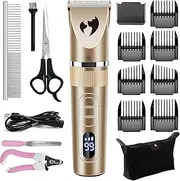 Dog Clippers Professional Heavy Duty Dog Grooming Clipper 3-Speed Low Noise High Power Rechargeable Cordless Pet Grooming Tools (Gold)