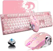 Gaming Keyboard and Mouse,Retro Steampunk Vintage Typewriter-Style Mechanical Ke