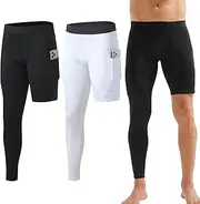 [Blaward] Men's Compression Pants 3/4 One Leg Tights Athletic Base Layer Leggings for Running Yoga Basketball, Pack of 2