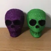 New Halloween Bundle of 2 Changing Light Up Skull Heads​ Purple Green