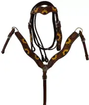 Equitem Medium Tooled Leather Wave Brow Headstall with Painted Sunflowers