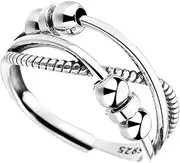 Gogogmee Anti-Pressure Bead Ring Rings Mens Fidget Ring Adjustable Ring Beads Ring Adjustable Finger Ring Fidget Finger Ring Fidget Jewelry for Women Silver Alloy
