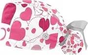 [WOSHJIUK] Working Hat 2 Pack Scrub Caps for Women,Valentines Day Pink Heart Love You,Tie Back Cap Adjustable Scrub Hat