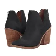 Catzon Womens Ankle Boots Slip on Cutout Pointed Toe Mid Heel Booties-Black