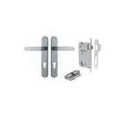 Bronte Lever Oval Backplate Entrance Kit w High Security Lock Brushed Chrome