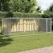 VRAXO Dog Cage with Door Grey 4x2x1.5 m Galvanised Steel -28.1KG,3209578