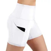 Women's High Waisted Bike Shorts With 2 Side Pockets Workout Running Yoga Shorts For Yoga Exercise Fitness White M