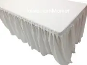 8' Fitted Table Skirt Cover w/ Top Topper Single Pleated Trade show Events WHITE