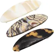 French Amie Oval Mini Silver Grey Onyx Tokyo Ivory Set of 3 Handmade Celluloid Hair Clip Barrette for Girls (2.5 inch)
