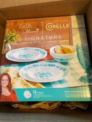 Corelle 12 piece set of teal Evie Dinnerware
