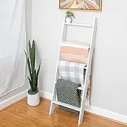 Ilyapa Blanket Ladder for Living Room, Towel Holder Stand - 54x18 Rustic Decorative Quilt Ladder, Blanket Ladders for Farmhouse, White Weathered Wood, Farmhouse Decor Living Room