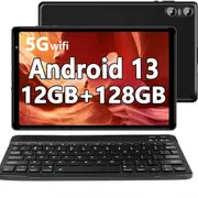Tablet 10.1 Inch Android 13 PC with 12G 128 GB Support Octa-Core 2.0 GHz 5G WiFi Dual Camera Bluetooth 5.0 HD Screen Tablet with Keyboard Mouse-Black